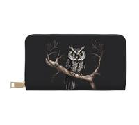 MOKESHN Late Night Owl Leather Wallet, Unisex Long Wallet, Business Zipper, Multiple Card Slots, Large Capacity, Fashion, Casual, Wallet, White, One Size