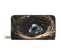 MOKESHN Little Bird Nest Leather Wallet, Unisex Long Wallet, Business Zipper, Multiple Card Slots, Large Capacity, Fashion, Casual, Wallet, White, One Size