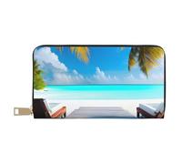 MOKESHN Maldives Holidays Leather Wallet, Unisex Long Wallet, Business Zipper, Multiple Card Slots, Large Capacity, Fashion, Casual, Wallet, White, One Size