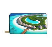MOKESHN Maldives Scenery Leather Wallet, Unisex Long Wallet, Business Zipper, Multiple Card Slots, Large Capacity, Fashion, Casual, Wallet, White, One Size