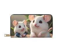 MOKESHN Mother And Child Rats Leather Wallet, Unisex Long Wallet, Business Zipper, Multiple Card Slots, Large Capacity, Fashion, Casual, Wallet, White, One Size