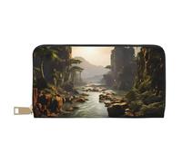 MOKESHN Mountains And Rivers Leather Wallet, Unisex Long Wallet, Business Zipper, Multiple Card Slots, Large Capacity, Fashion, Casual, Wallet, White, One Size