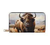 MOKESHN North American Bison Herd Leather Wallet, Unisex Long Wallet, Business Zipper, Multiple Card Slots, Large Capacity, Fashion, Casual, Wallet, White, One Size