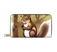 MOKESHN Nut-Eating Squirrel Leather Wallet, Unisex Long Wallet, Business Zipper, Multiple Card Slots, Large Capacity, Fashion, Casual, Wallet, White, One Size