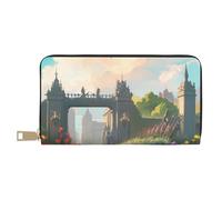 MOKESHN Outside The Castle Gate Leather Wallet, Unisex Long Wallet, Business Zipper, Multiple Card Slots, Large Capacity, Fashion, Casual, Wallet, White