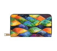 MOKESHN Rainbow Fish Scale Leather Wallet, Unisex Long Wallet, Business Zipper, Multiple Card Slots, Large Capacity, Fashion, Casual, Wallet, White, One Size