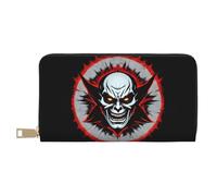 MOKESHN Red And Black Evil Ghost Leather Wallet, Unisex Long Wallet, Business Zipper, Multiple Card Slots, Large Capacity, Fashion, Casual, Wallet, White, One Size