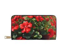 MOKESHN Red Geraniums Leather Wallet, Unisex Long Wallet, Business Zipper, Multiple Card Slots, Large Capacity, Fashion, Casual, Wallet, White, One Size