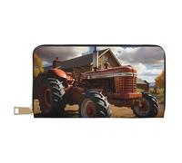 MOKESHN Red Tractor Leather Wallet, Unisex Long Wallet, Business Zipper, Multiple Card Slots, Large Capacity, Fashion, Casual, Wallet, White, One Size