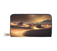 MOKESHN Sahara Desert Leather Wallet, Unisex Long Wallet, Business Zipper, Multiple Card Slots, Large Capacity, Fashion, Casual, Wallet, White, One Size