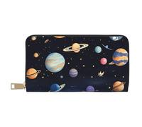 MOKESHN Saturn Jupiter Earth Leather Wallet, Unisex Long Wallet, Business Zipper, Multiple Card Slots, Large Capacity, Fashion, Casual, Wallet, White, One Size