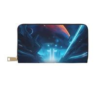 MOKESHN Science Fiction Future Leather Wallet, Unisex Long Wallet, Business Zipper, Multiple Card Slots, Large Capacity, Fashion, Casual, Wallet, White, One Size