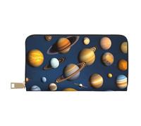 MOKESHN Solar System Planets Leather Wallet, Unisex Long Wallet, Business Zipper, Multiple Card Slots, Large Capacity, Fashion, Casual, Wallet, White, One Size