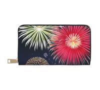 MOKESHN Splendid Fireworks Leather Wallet, Unisex Long Wallet, Business Zipper, Multiple Card Slots, Large Capacity, Fashion, Casual, Wallet, White, One Size