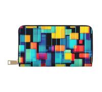 MOKESHN Square Geometry Diagram Leather Wallet, Unisex Long Wallet, Business Zipper, Multiple Card Slots, Large Capacity, Fashion, Casual, Wallet, White, One Size