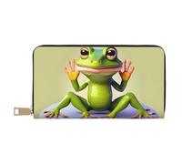 MOKESHN The Funny Frog Doing Yoga Leather Wallet, Unisex Long Wallet, Business Zipper, Multiple Card Slots, Large Capacity, Fashion, Casual, Wallet, White, One Size