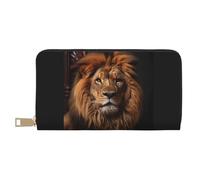 MOKESHN The Lion'S Gaze Leather Wallet, Unisex Long Wallet, Business Zipper, Multiple Card Slots, Large Capacity, Fashion, Casual, Wallet, White, One Size