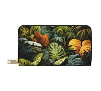 MOKESHN Tropical Rainforest Palm Leaves Leather Wallet, Unisex Long Wallet, Business Zipper, Multiple Card Slots, Large Capacity, Fashion, Casual, Wallet, White, One Size