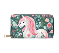 MOKESHN Unicorn With Pink Hair Leather Wallet, Unisex Long Wallet, Business Zipper, Multiple Card Slots, Large Capacity, Fashion, Casual, Wallet, White