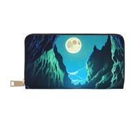 MOKESHN Water Moon Cave Leather Wallet, Unisex Long Wallet, Business Zipper, Multiple Card Slots, Large Capacity, Fashion, Casual, Wallet, White, One Size