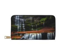 MOKESHN Waterfall View Leather Wallet, Unisex Long Wallet, Business Zipper, Multiple Card Slots, Large Capacity, Fashion, Casual, Wallet, White