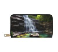 MOKESHN Waterfall Views Leather Wallet, Unisex Long Wallet, Business Zipper, Multiple Card Slots, Large Capacity, Fashion, Casual, Wallet, White, One Size
