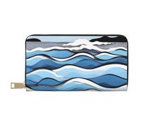 MOKESHN Waves Lapping At The Rocks Leather Wallet, Unisex Long Wallet, Business Zipper, Multiple Card Slots, Large Capacity, Fashion, Casual, Wallet, White, One Size