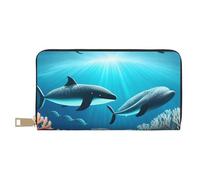 MOKESHN Whales Under The Sea Leather Wallet, Unisex Long Wallet, Business Zipper, Multiple Card Slots, Large Capacity, Fashion, Casual, Wallet, White, One Size