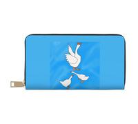 MOKESHN White Goose House Leather Wallet, Unisex Long Wallet, Business Zipper, Multiple Card Slots, Large Capacity, Fashion, Casual, Wallet, White, One Size