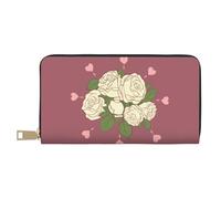 MOKESHN White Rose Of Love Leather Wallet, Unisex Long Wallet, Business Zipper, Multiple Card Slots, Large Capacity, Fashion, Casual, Wallet, White, One Size
