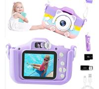 Mokeum Kids Camera, 1080P Digital Camera for Kids, 2" IPS Screen, Dual Lens with 8x Zoom, 32GB SD Card and Card Reader (Rainbow Purple)