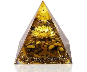 Mokeum Orgone Pyramid for Positive Energy, Amethyst Crystal Sphere Pyramid, Protection Crystals Energy Generator for Stress Reduce Healing Meditation Attract Wealth Luck (Tiger's Eye Stones)