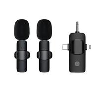 Mokeum Three in one wireless lavalier microphone plug and play for iPhone, Android, and camera, with built-in noise reduction chip for video recording, live streaming, interviews, YouTube, Vlog