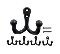 Mokife 5 Pack Coat Hooks Wall Mounted Black Rustic Jacket Hooks Heavy Duty Double Prong Door Hook Metal for Entryway Kitchen Bedroom Bathroom Office Toilet