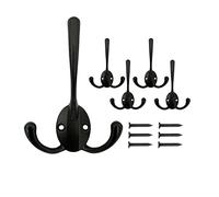 Mokife Vintage Wall Hook, 5 Pieces Rustic Coat Hooks Triple Tips Towel Hook with Screws for Bedroom Bathroom Kitchen Garage Toilet Office Store, Black