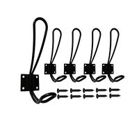 Mokife Wire Coat Hooks Black, 5 Pack Rustic Wall Hooks Heavy Duty Double Prong Wall Mounted Entryway Hook for Hanging Clothes Jackets Robes Towels Hats Keys Bags