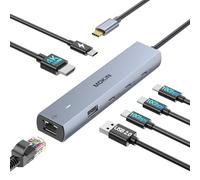 MOKiN 10Gbps USB C Hub HDMI Adapter, Ethernet Adapter with 4K@60Hz HDMI, Gigabit Ethernet, 3 USB-C Ports, 100W PD Charging, Multiport Adaptor for MacBook, iPad, HP, Dell, Laptop