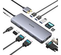 MOKiN USB C MacBook Pro Docking Station Dual Monitor Adapter,12 in 1 USB C Hub Adapter to Dual HDMI 4K 60Hz VGA Ethernet AUX 2USB 2.0+2USB 3.0 SD/TF Card Reader 100W PD Charging MacBook Pro Air Dongle