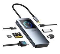 MOKiN MacBook Dongle, 7-in-1 Mac Dongle 4K@60Hz, 100W PD, USB-C 3.0, 2x USB-A 3.0, SD/microSD Card Reader, USB C to HDMI Adapter with Smart LCD Display for MacBook Pro/Air