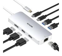 MOKiN USB C Docking Station Dual Monitor, 8 in 1 USB C Hub 2 HDMI Adapter | USB C Dock for MacBook/Dell/HP/Lenovo, DisplayPort, Ethernet, 100W PD, 3 USB A/C 3.0 Ports, Docking Station 2 HDMI (Silver)