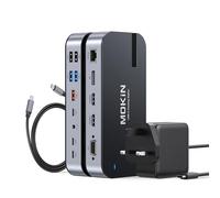 MOKiN USB C Docking Station Dual Monitor with 65W Power Adapter 15 in 1 Laptop Docking Station Quad Monitor USB C Dock with Dual HDMI DisplayPort, VGA, 6 Type-C/A, RJ45, 100W PD, Audio SD/microSD