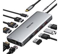 MOKiN USB C Hub, 11 in 1 Multiport Adapter to Dual HDMI and VGA, Ethernet RJ45, Audio Port, 100W PD, 5 USB Ports, Docking Station for MacBook Dell Surface HP Tablet Type C