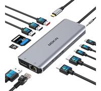MOKiN USB C Laptop Docking Station 3 monitors Hub Dual Monitor | 13 in 1 Multiport Adapter Dock with 2 HDMI+DisplayPort+100W PD+Ethernet+5 USB C/A Ports+MicroSD/SD+Audio for Dell/HP/Lenovo