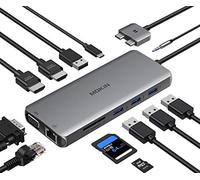 MOKiN USB C MacBook Pro Docking Station Dual Monitor Adapter,12 in 1 USB C Hub Adapter to Dual HDMI 4K 60Hz VGA Ethernet AUX 2USB 2.0+2USB 3.0 SD/TF Card Reader 100W PD Charging MacBook Pro Air Dongle