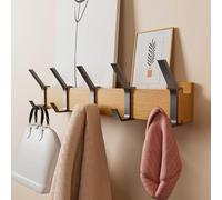MOKIUER Coat Rack Wall Mount |17" Wall Coat Rack with 5 Removable Double Hooks | Coat Hooks for Hat Key Backpack Towel,Wooden Wall Hook