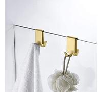 MOKIUER Double Hooks for Glass Shower Door, Towel Hooks Over The Bathroom Glass Wall 0.31-0.39in, Stainless Steel, Gold,2 Pack.