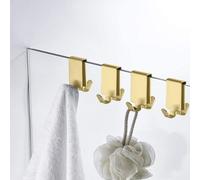 MOKIUER Double Hooks for Glass Shower Door, Towel Hooks Over The Bathroom Glass Wall 0.31-0.39in, Stainless Steel, Gold 4 Pack