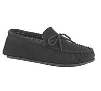 Mokkers BRUCE Black Suede Leather Moccasin Classic Full Slippers - Black Real Suede, Mens UK 8 / EU 42