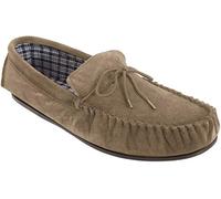 Mokkers Bruce Moccasin Slippers - Real Suede Upper, Stitched Sole - Taupe, 8 UK