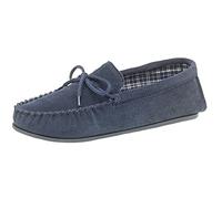 Mokkers BRUCE Suede Leather Moccasin Full Slippers - Navy Blue Real Suede, Mens UK 15 / EU 49